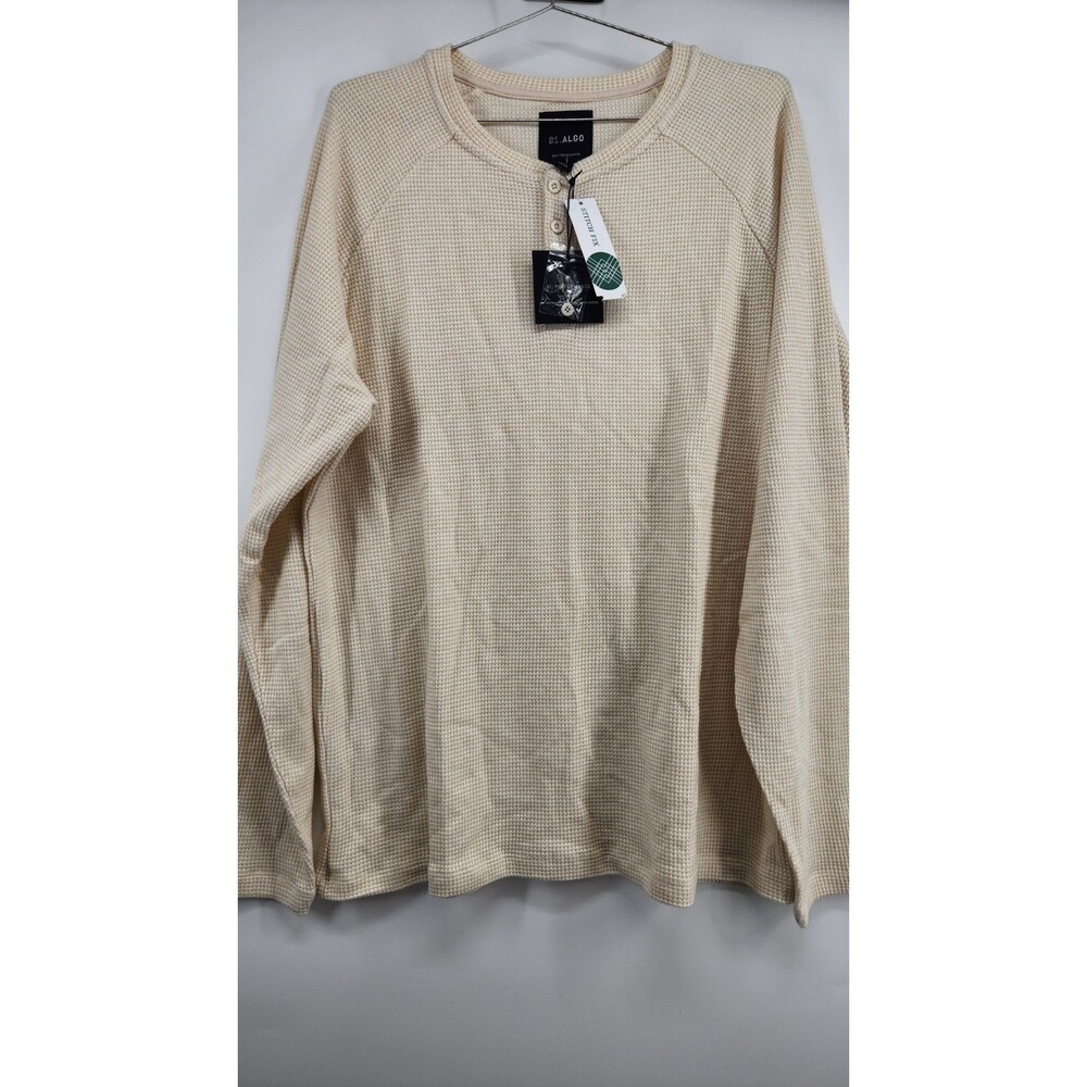 01.Algo Mens Off‎ White XL Performance Waffle Henley Sweater NWT
